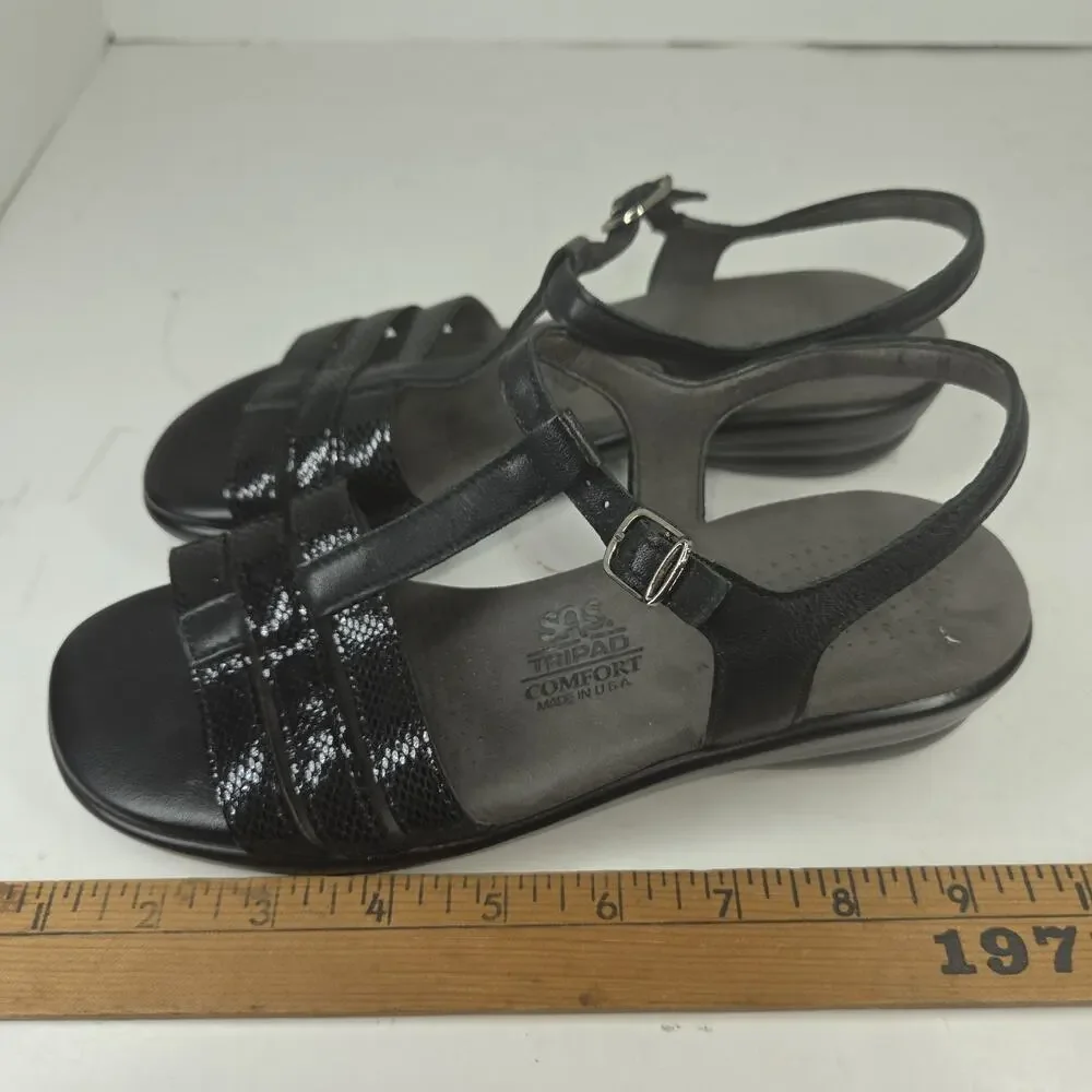 SAS Sandals Womens 6 Black Strappy Lagenlook Cottagecore Comfort Made In USA